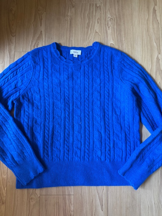 CeCe Sweaters - CeCe Bright Blue Cable-Knit Crewneck Sweater